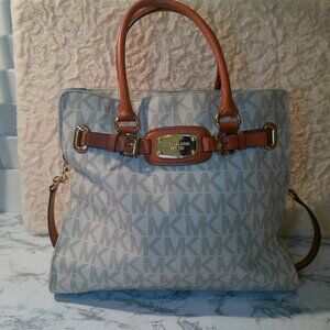 Michael Kors HAMILTON East West Tote Shoulder Bag VANILLA Canvas & Leather Used